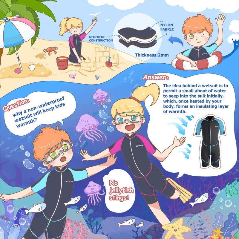 Seaskin Kids Wetsuit for Girls Toddlers, 2mm Front Zipper Shorty Wetsuits, Neoprene Thermal Swimsuits for Diving Surfing Swim Lessons Size 4 - Image 5